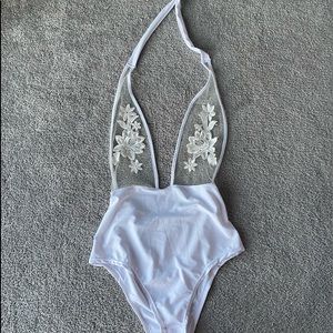 One piece lace halter swimsuit